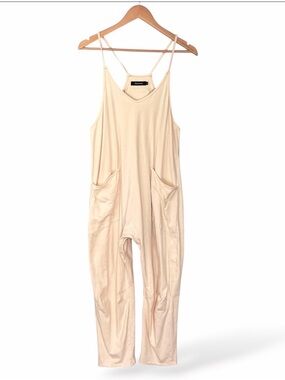 Light Yellow Sleeveless Jumpsuit with Pockets SZ Small Oversized Baggy Fit